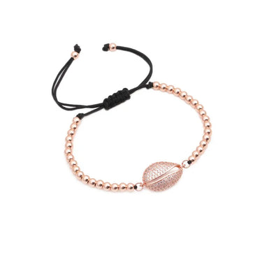 Elegant SUMMER BOHO- CZ COWRIE Shell Charm &Stainless Steel Bead Bracelet